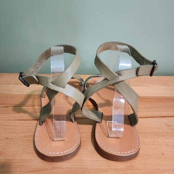 Madewell Boardwalk Ankle Wrap Strappy Sandals Sage Green Criss Cross Beachy 10 - Picture 5 of 11
